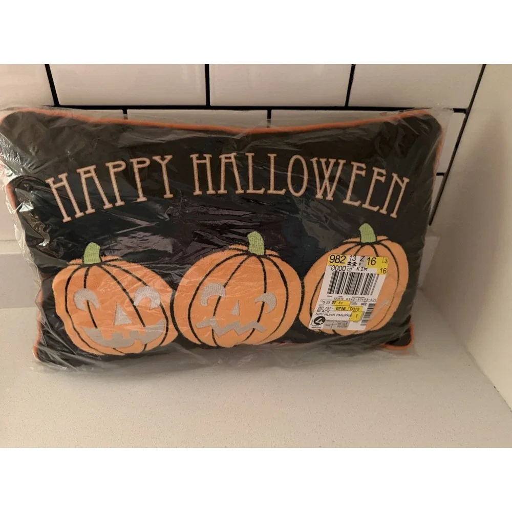 Halloween Pillow Orange Jack-o-lanterns Happy Creepy Scary New JCP Home